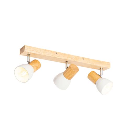 Dřevěné stropní bodové světlo s bílým nastavitelným 3-světlo - Thorin