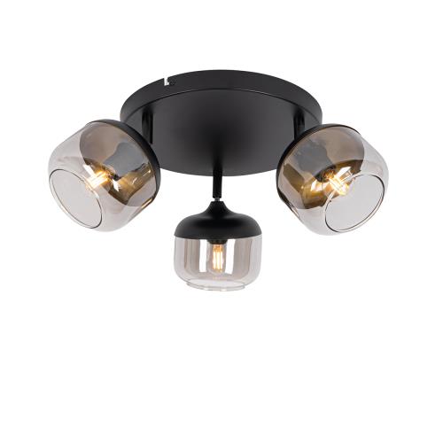 Designové bodové svítidlo černé se zlatem a kouřovým sklem 3-světlo kulaté - Kyan