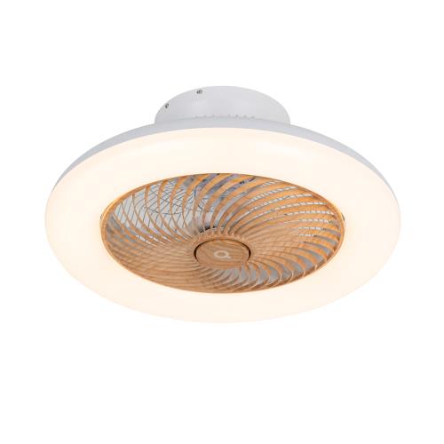 Stropní ventilátor bílý s dřevěným potiskem 55 cm vč. LED stmívatelný s dálkovým ovládáním - Clima