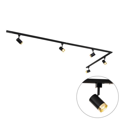 1-fázový kolejnicový systém s 5 reflektory černý se zlatým kroužkem - Jeana