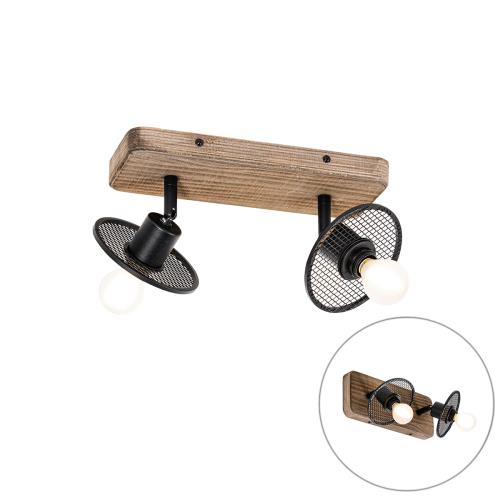 Průmyslové stropní bodové světlo černé se dřevem 2-světlo - Jasmine
