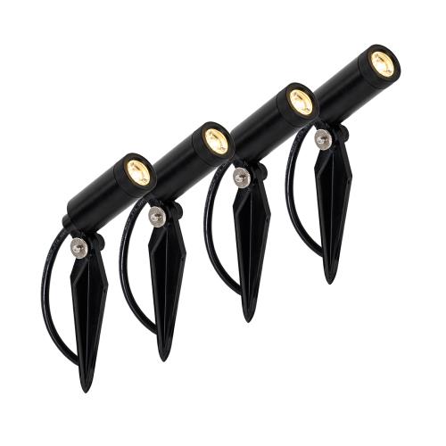 Sada 4 černých bodových světel s hrotem včetně LED IP65 solárních dobíjecích - Garly