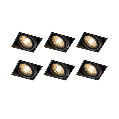 Sada 6 zapuštěných bodových světel černých GU10 sklopné bez rámu - Oneon