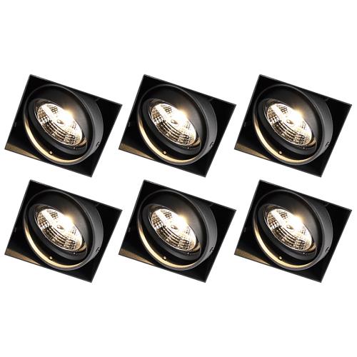 Sada 6 zapuštěných bodových světel černých GU10 AR70 bez rámečku - Oneon