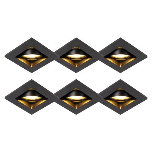 Sada 6 moderních zapuštěných bodových světel černých nastavitelných - Qure