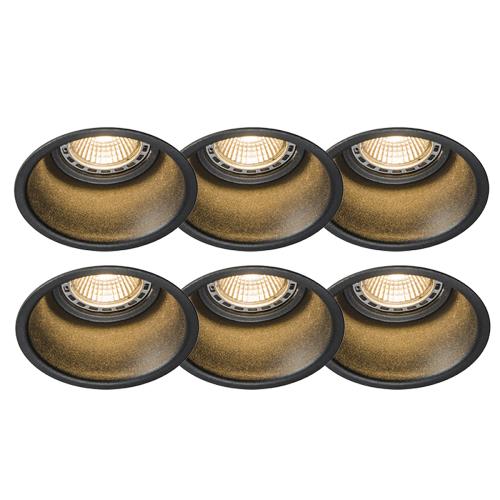 Sada 6 moderních zapuštěných bodových světel černých - Dept