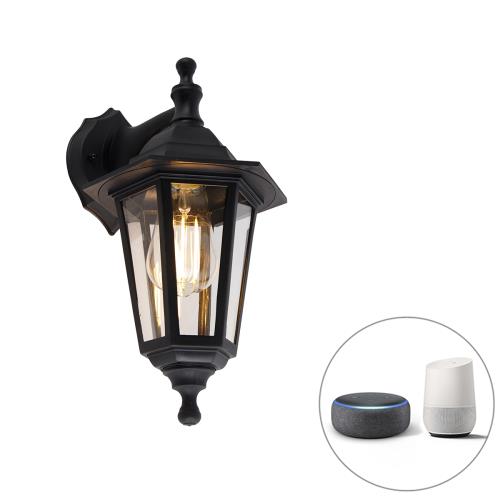Chytrá venkovní nástěnná lampa černá IP44 vč. Wifi ST64 - New Haven
