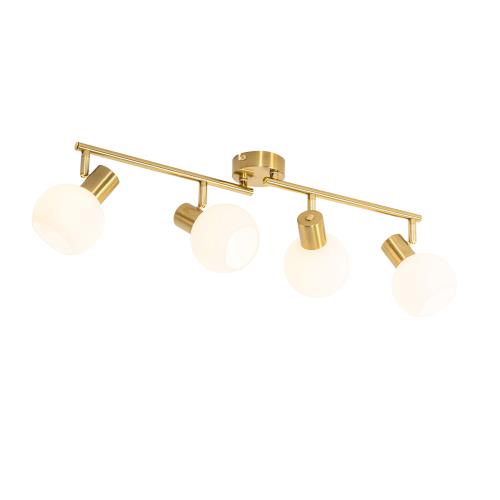 Stropní bodové svítidlo zlaté s opálovým sklem 4-světlo nastavitelné - Anouk
