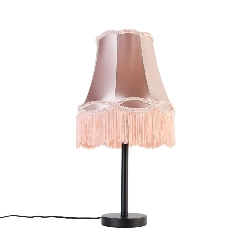 Klasická stolní lampa černá s babičkovským stínidlem růžová 30 cm - Simplo