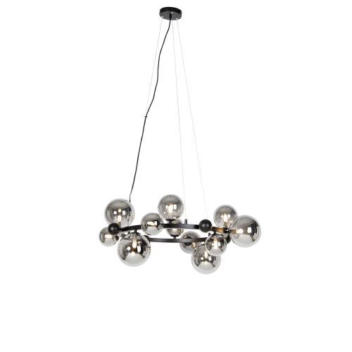 Závěsné svítidlo v art deco stylu černé s kouřovým sklem 12 světel - David