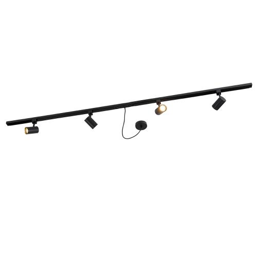 1-fázový kolejnicový systém černý se 4 reflektory a kulatým I-napájecím zdrojem - Jeana