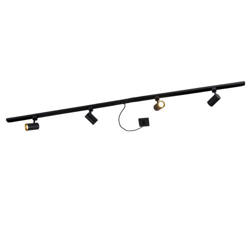 1-fázový kolejnicový systém černý se 4 reflektory a I-napájecím zdrojem čtvercový - Jeana