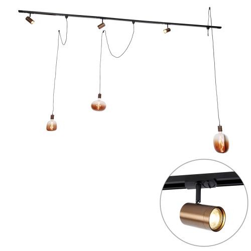 1-fázový kolejnicový systém se 3 reflektory a závěsnými lampami tmavě bronzový - Cavalux Jeana
