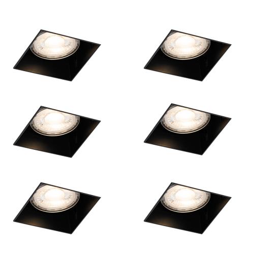 Sada 6 vestavných bodových svítidel černých GU10 50 mm bez rámečku - Oneon
