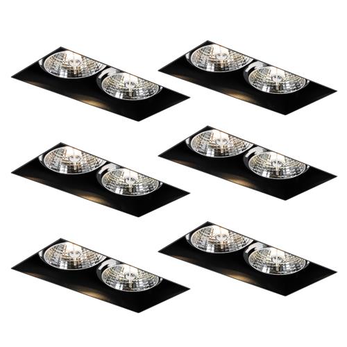 Sada 6 vestavných bodových svítidel černých GU10 70 mm 2-světlo bez rámečku - Oneon