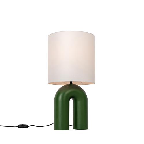 Designová stolní lampa zelená s bílým lněným stínítkem - Lotti