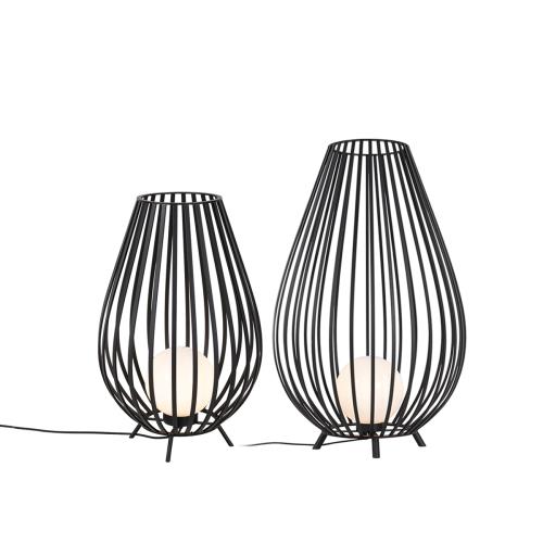 Sada stojacích lamp černých s opálem 110 cm a 70 cm - Angela