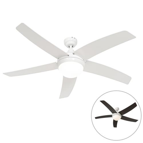 Chytrý stropní ventilátor bílý s dřevěným potiskem 132 cm vč. LED stmívatelné s dálkovým ovládáním - Cool
