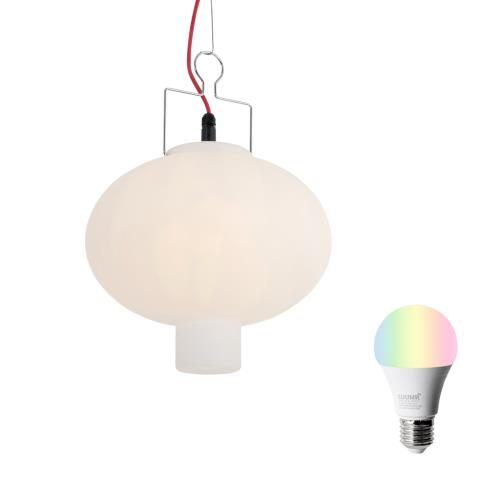 Chytré venkovní závěsné svítidlo bílé 35 cm s červenou zástrčkou vč. Wifi A60 - Pion