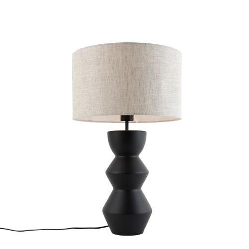 Designová stolní lampa černá sabajurem ze světlé látky 35 cm - Alisia