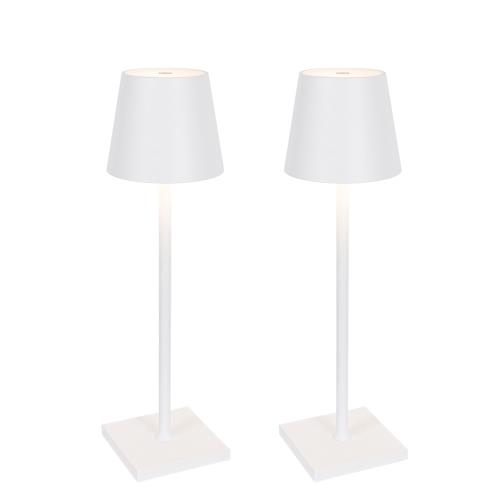 Sada 2 venkovních stolních lamp bílých včetně LED a dobíjecího stmívače - Janet