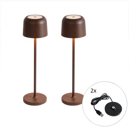 Sada 2 stolních lamp houba rezavě hnědá vč. nabíjecí stanice - Raika