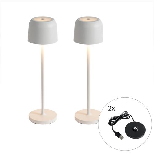 Sada 2 stolních lamp houba mléčně bílá vč. nabíjecí stanice - Raika