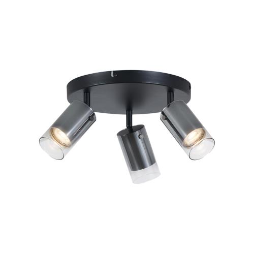 Stropní bodové svítidlo Gunmetal kulaté 3-světelné otočné a nastavitelné - Drain