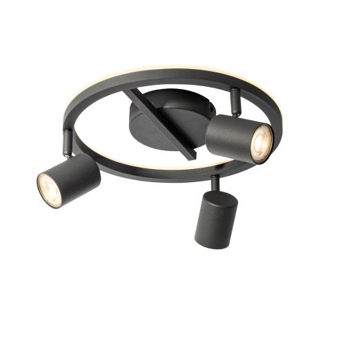 Stropní bodové svítidlo černé GU10 50mm 3-světelné kulaté vč. podsvícení - Back Up