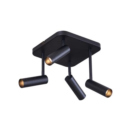 Zaoblené stropní bodové svítidlo černé GU10 35mm 4-světla otočné a naklápěcí - Kate