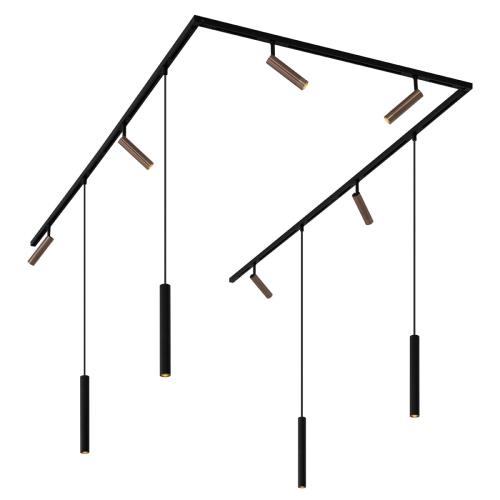 Moderní kolejnicový systém se 6 reflektory a 4 závěsnými světly tmavě bronzový 1-fázový - Slimline Uzzy Keno