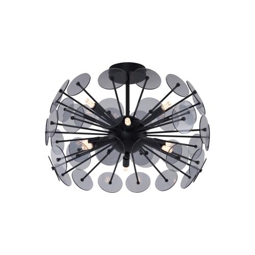 Art Deco stropní svítidlo černé s kouřovým sklem - Atomic