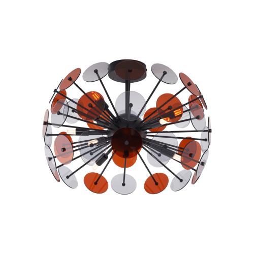 Art Deco stropní svítidlo černé s jantarovou a kouřovou - Atomic