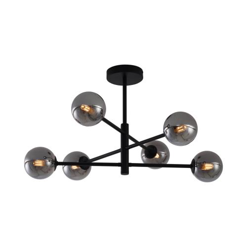Moderní stropní svítidlo černé s kouřovým sklem, 6 světel – Ryan