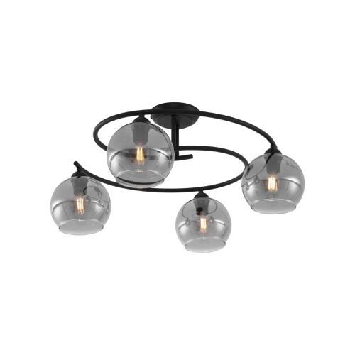 Moderní stropní svítidlo černé se 4 kouřovými skleněnými světly - Alanis