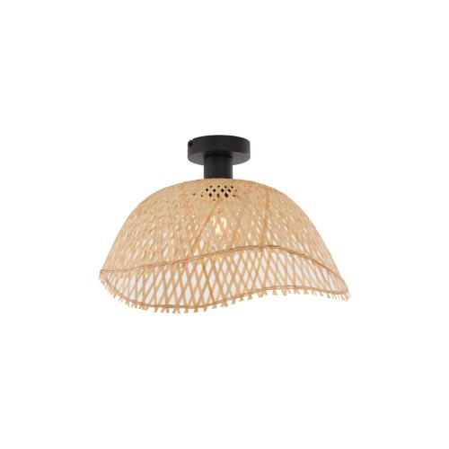 Stropní svítidlo v art deco stylu, černé s přírodním bambusovým stínítkem 40 cm - Alka