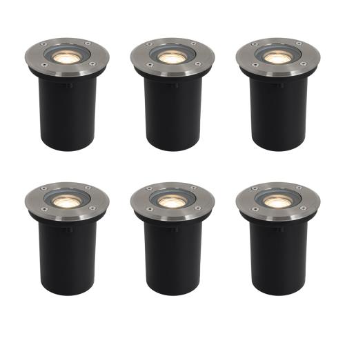 Sada 6 moderních venkovních bodových světel do země z oceli, 35 mm, nastavitelné, IP65 - Delux