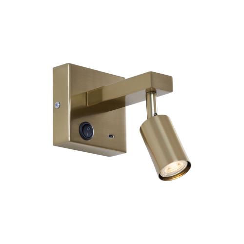 Moderní nástěnná lampa zlatá s USB-C naklápěcí - Rex