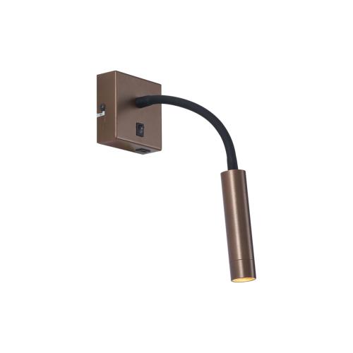 Moderní bronzová nástěnná lampa s portem USB-C - Gosna