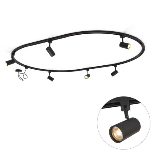 Moderní kolejnicový systém s 6 černými bodovými světly, jednofázový, oválný 100 cm - Iconic Jeana
