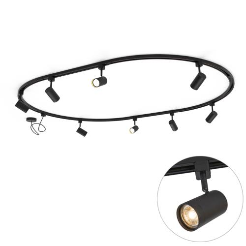 Moderní kolejnicový systém s 8 černými bodovými světly, jednofázový, oválný, 200 cm - Iconic Jeana