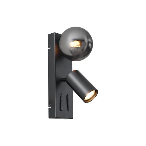 Moderní nástěnné svítidlo černé 2-světelné naklápěcí s portem USB-C - Lesly