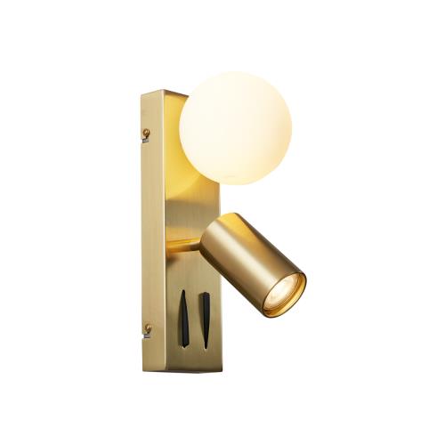 Moderní mosazná nástěnná lampa 2-světelná nastavitelná s portem USB-C - Lesly