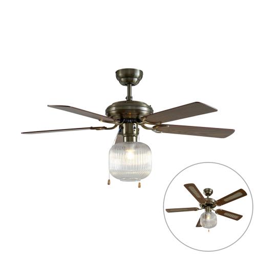 Stropní ventilátor mosazný s dřevem 107,5 cm s tahovým spínačem - Mistral Karel