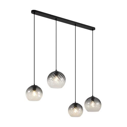 Závěsné svítidlo Art Deco černé s obdélníkovým kouřovým sklem 4-světla - Bao