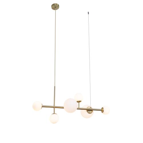 Závěsná lampa v hotelovém stylu zlatá s opálově bílým sklem 6-světel - Monaco