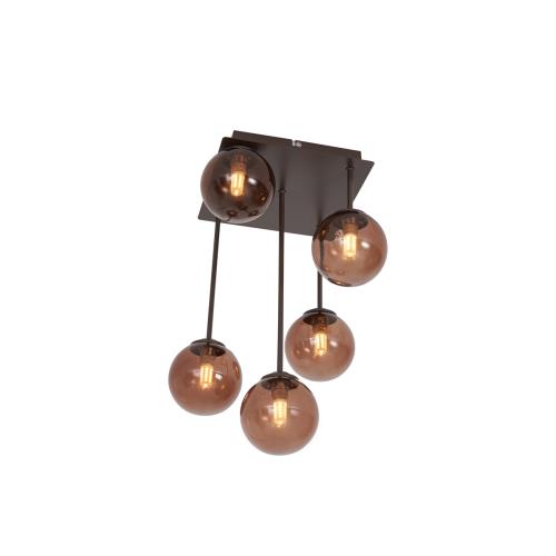 Designové stropní svítidlo bronzové s bronzovým sklem 5-světelné - Atény