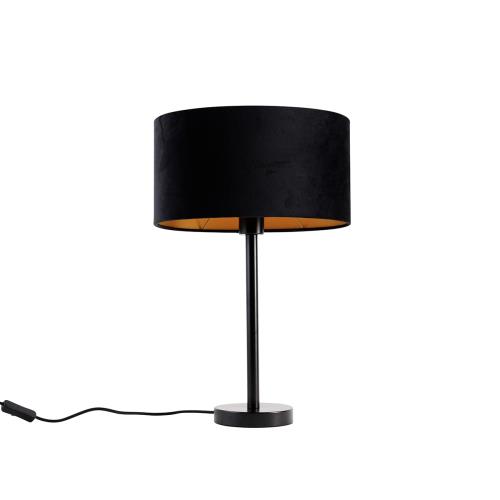Stolní lampa černá s oválným sametovým stínítkem černým 35 cm - Simplo