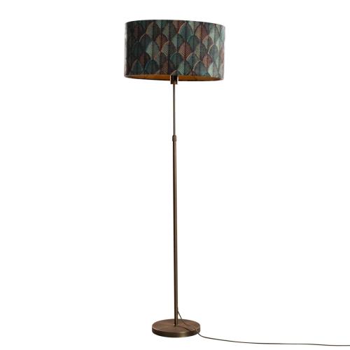 Stojací lampa bronzová s oválným sametovým stínidlem s designem listů 50 cm - Parte