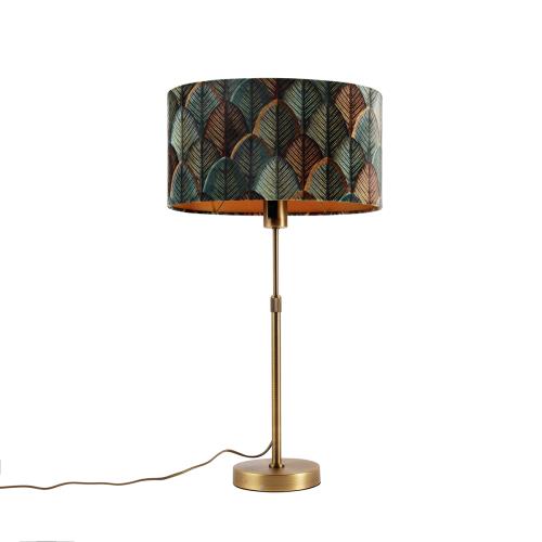 Stolní lampa bronzová s oválným sametovým stínidlem s motivem listů 35 cm - Parte